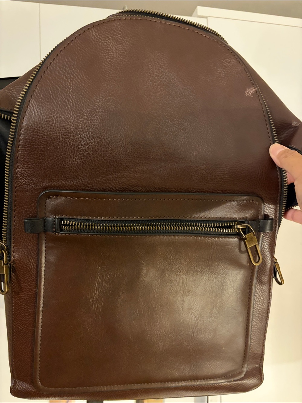 Zara Brown Leather Backpack with Brass Hardware